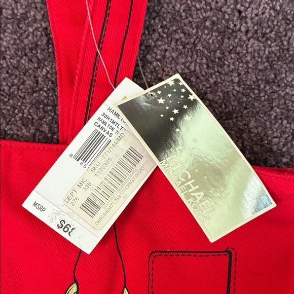 Michael Kors Vibrant Red Canvas Tote w Gold Accents NWT Hamilton Trompe Loeil - Picture 3 of 3